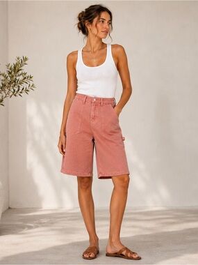 NWT Etica Flamingo Pink High Rise Utility Bermuda Shorts Size 26